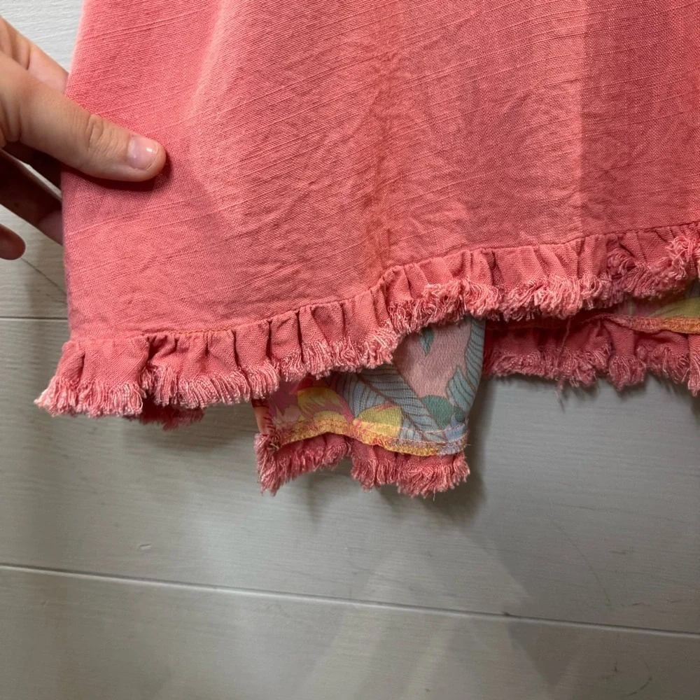 Umgee Coral Floral Kimono Duster Fringe Trim Boho Cardigan Size Small / Medium - Picture 9 of 13